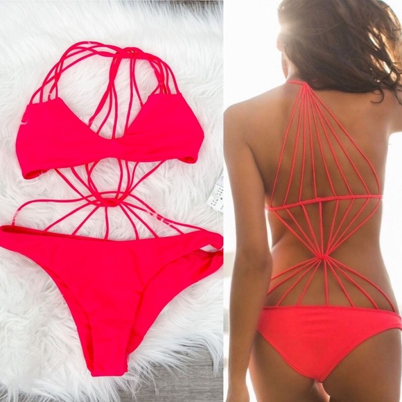 MIKOH strappy pink connected spider web one piece - Picture 1 of 3